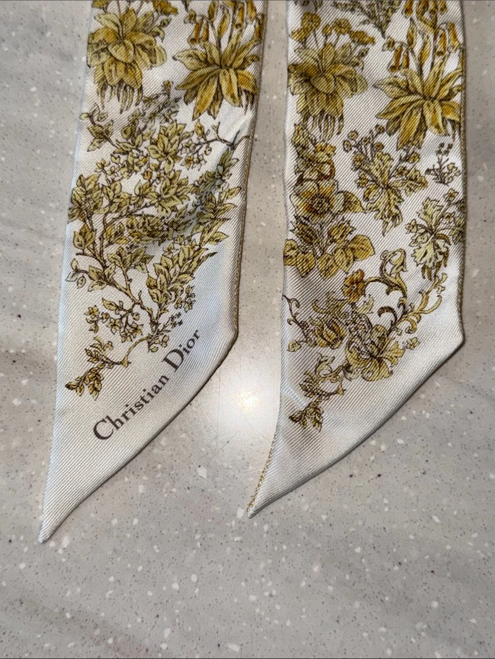 Authentic Dior Gold & White Logo Floral Silk Mitzah Scarf